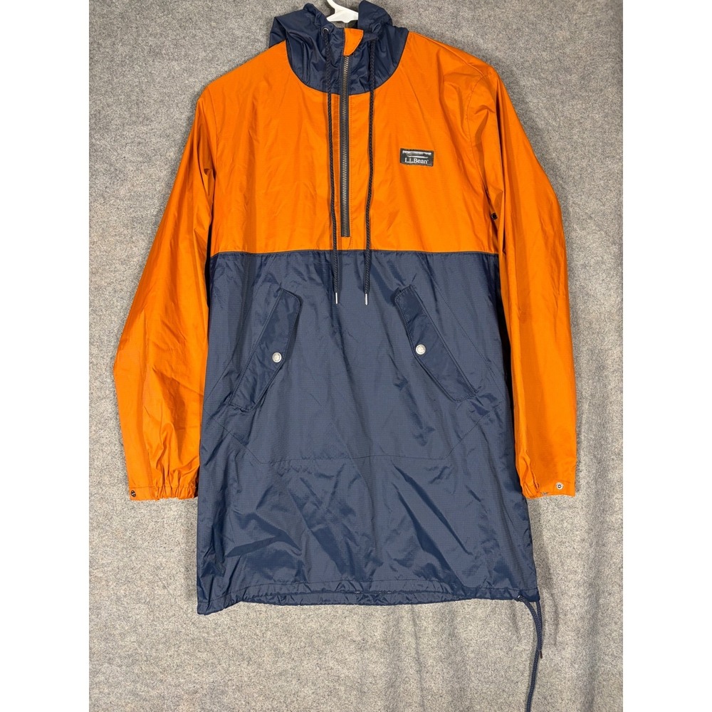 LL Bean Signature Anorak Pullover Jacket XS Orange Navy Blue Ripstop 506292